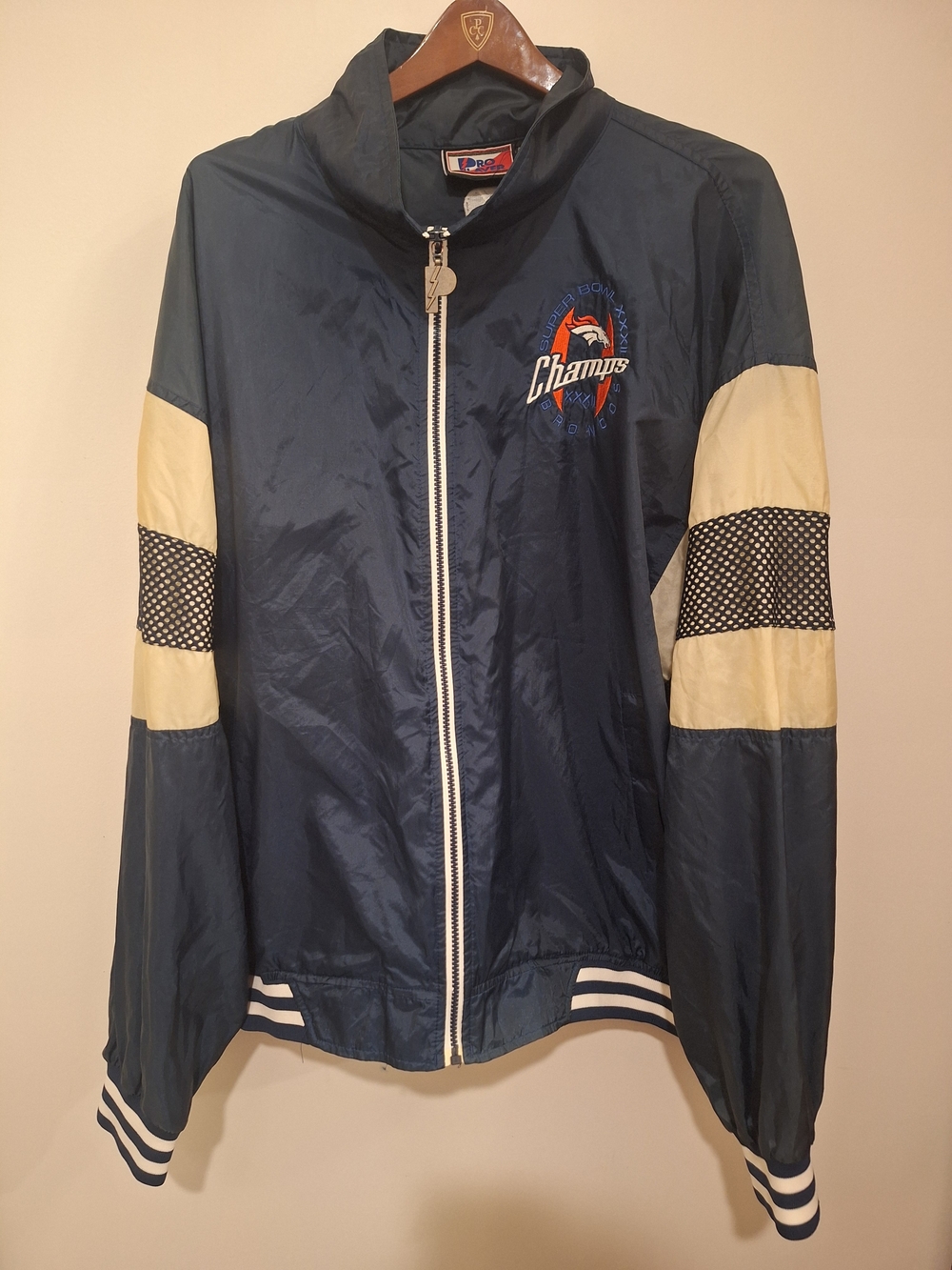 Broncos Navy Athletic Track Jacket with Cream Stripe Accents